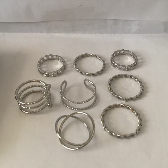 4457 NIP Set of 8 Silver Stacking Rings Bohemian Style Silver Ring Set - Picture 1 of 1